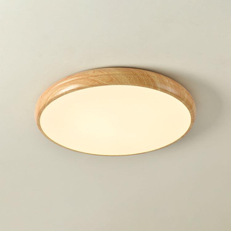 Round Flush Mount Nordic Wood Grain Ceiling Light With Acrylic Shade